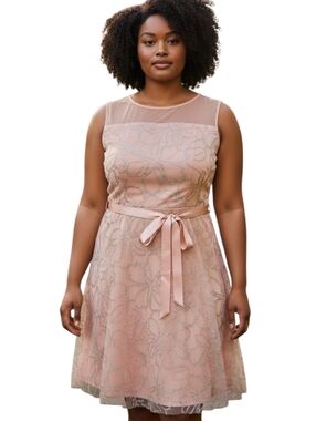 Candalite Women's Blush Pink/Peach Sleeveless A-Line  Dress Satin Belt Size 2X